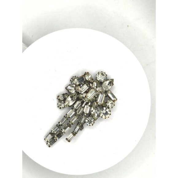Rare Unsigned Sherman Clear Rhinestone Waterfall Brooch Vintage 1950s 3" - Picture 4 of 9